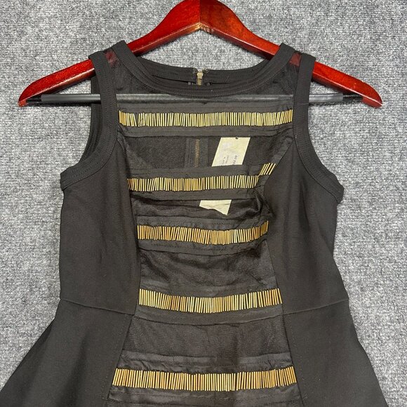 Tracy Reese Dress Womens 0 Black Stretch Gold Beaded Sleeveless A Line Zip NEW - Picture 3 of 8